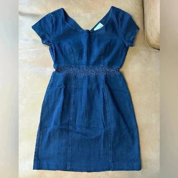 Dennis Goldsmith Dresses & Skirts - Dennis Goldsmith Vintage Denim Short Sleeve Mesh Knee Length Dress Sz 6